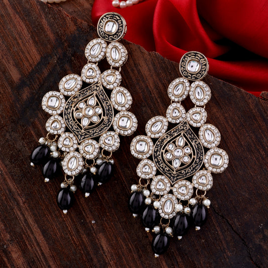 Black Pashmeena Designer Kundan Meena Earring