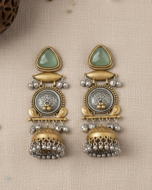 Mint Jasmine Designer Jhumki Earring Brass Lookalike