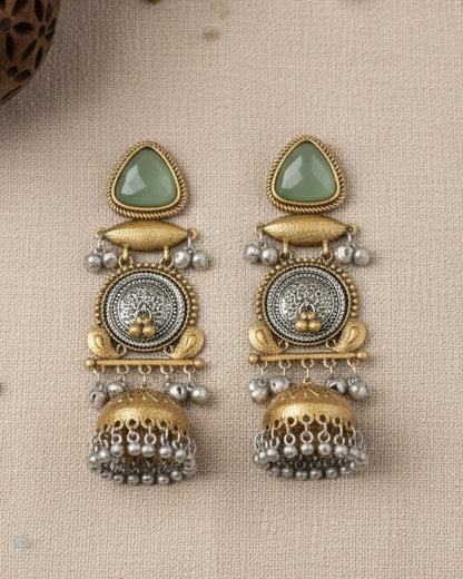 Mint Jasmine Designer Jhumki Earring Brass Lookalike