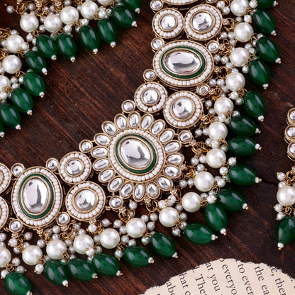 Green Gurkeerat Necklace Earring with Teeka and Side Jhumar/Passa