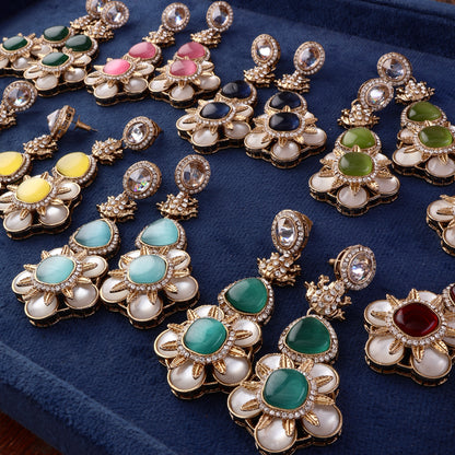 Yellow Asher Designer Earring with Premium Monalisa and Zircone Stone Detailing