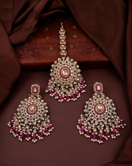 Pink Tavisha Punjabi Pakistani Teeka Chandbali Set