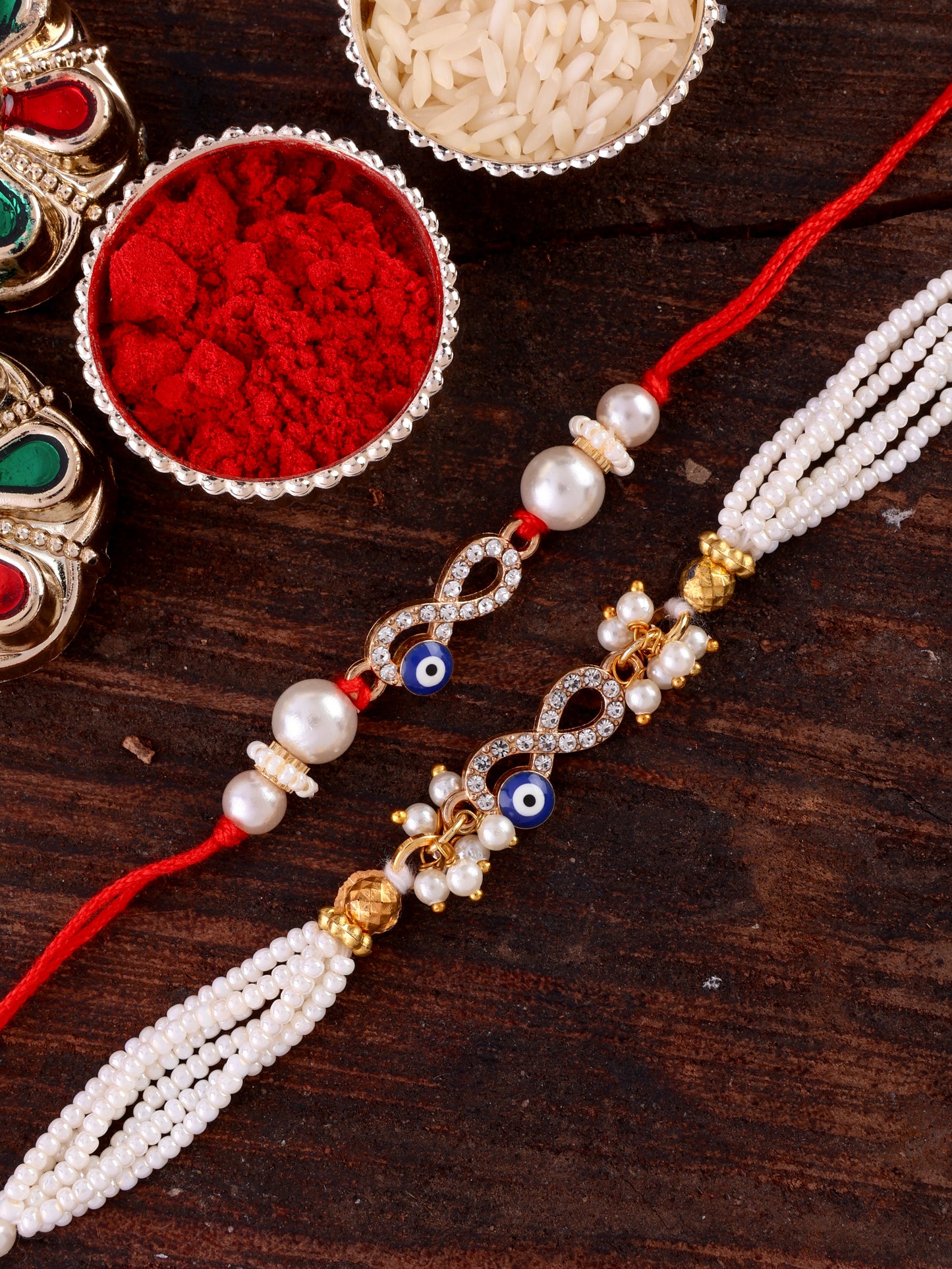 Rakshit Bhaiya Rakhi and Bhabhi Bracelet with Tilak Set and Card
