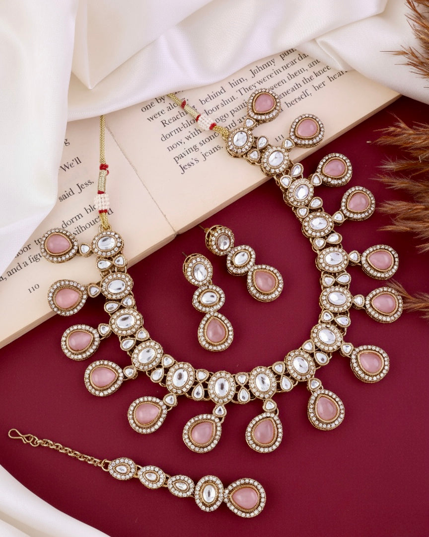 Blush Nivaya Premium Polki Dupe Necklace with Earring and Teeka