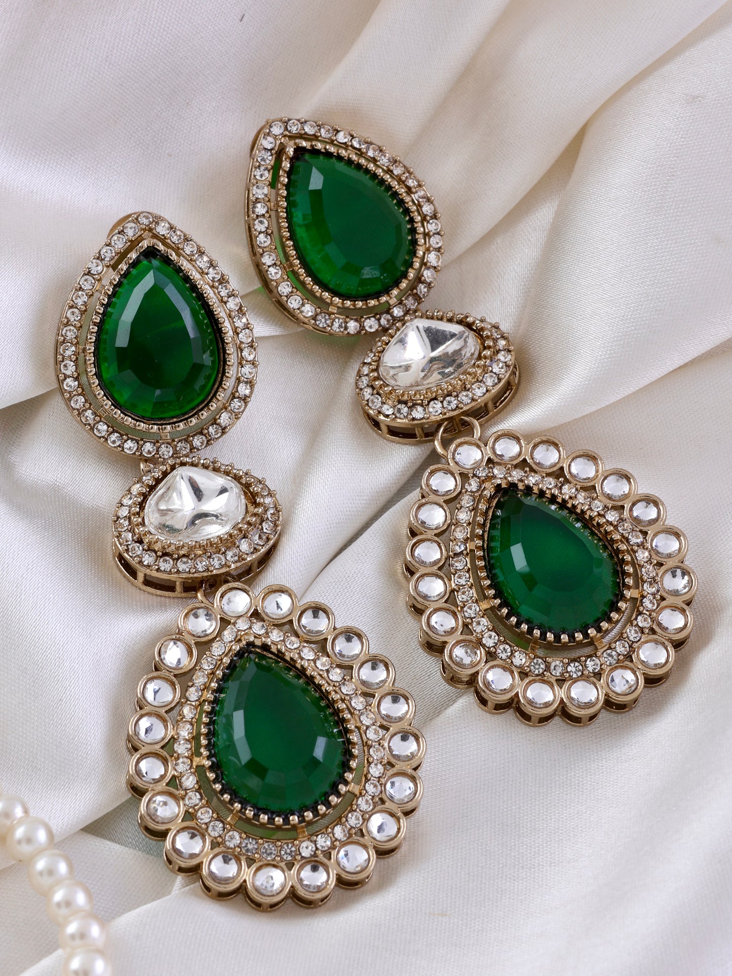 Green Amani Premium Designer Zircone Polki Dupe Earring