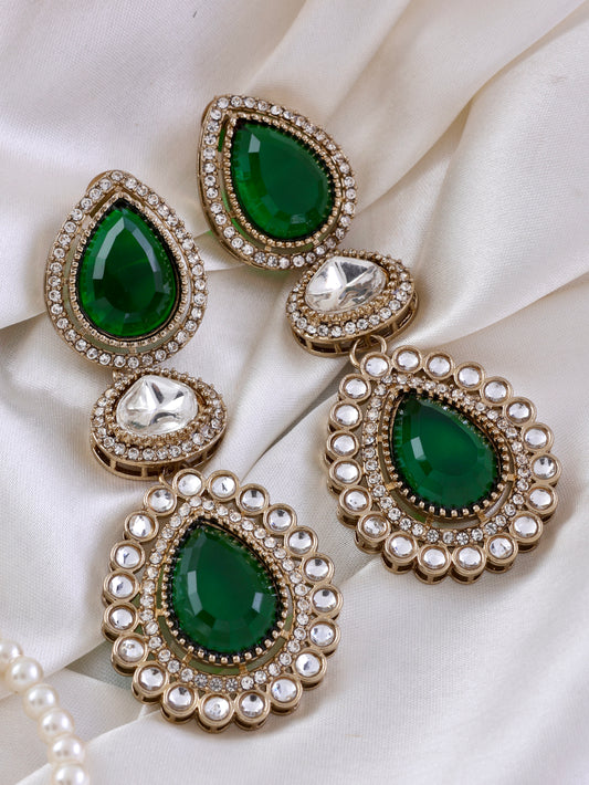 Green Amani Premium Designer Zircone Polki Dupe Earring