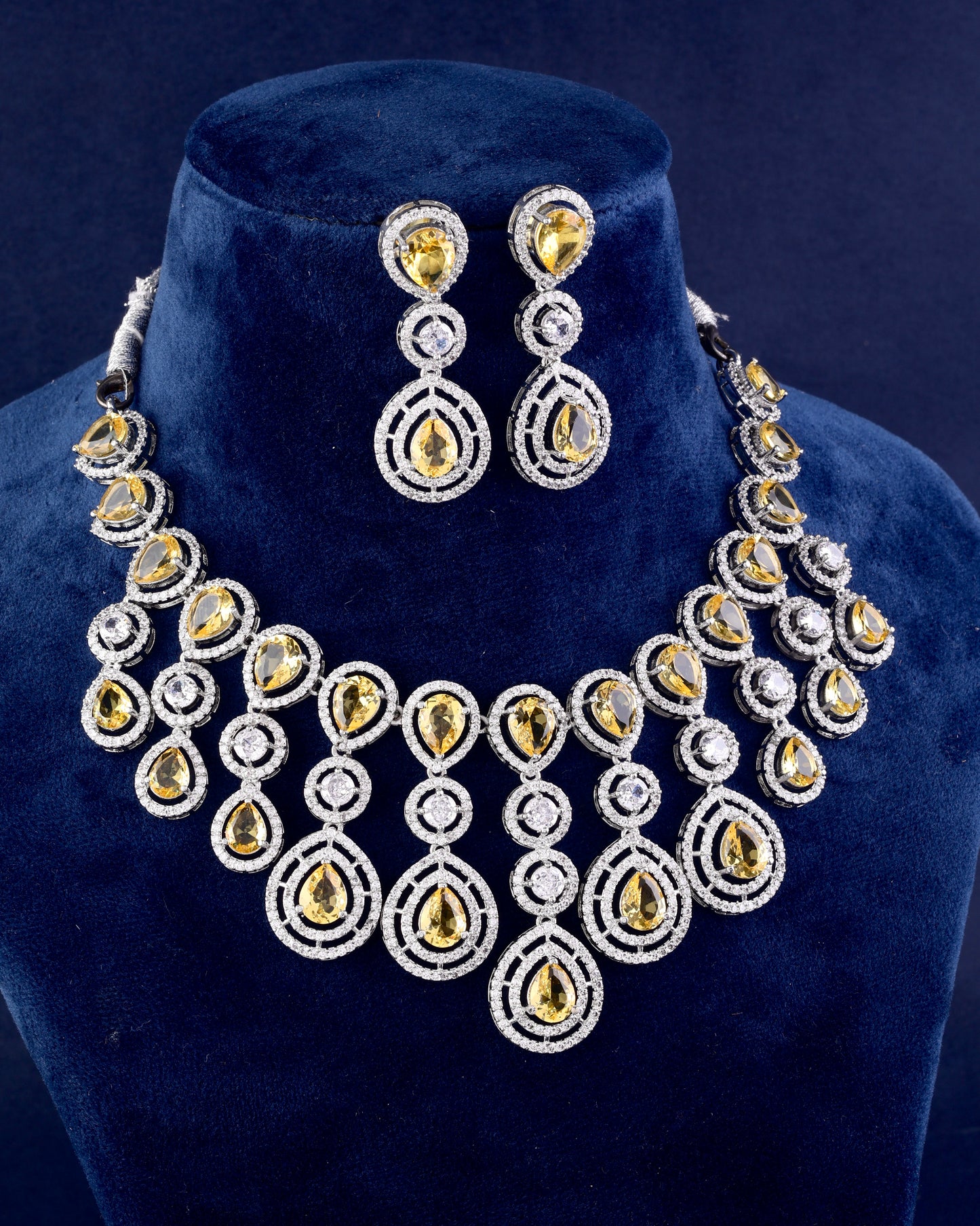 Yellow Ananya American Diamond Necklace Set with Earring