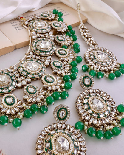 Green Vyanika Necklace Earring with Teeka