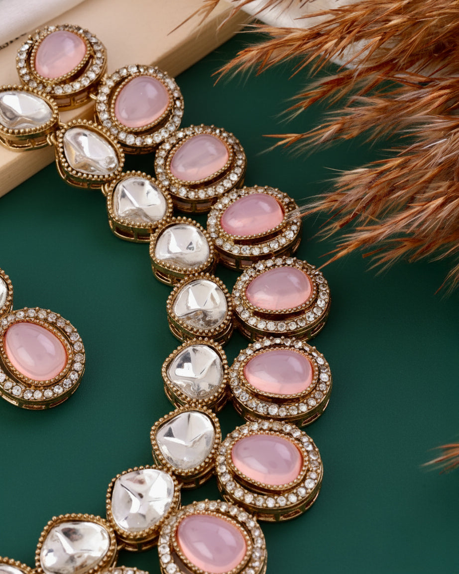 Blush Arshiya Premium Polki Dupe Necklace with Earring and Teeka