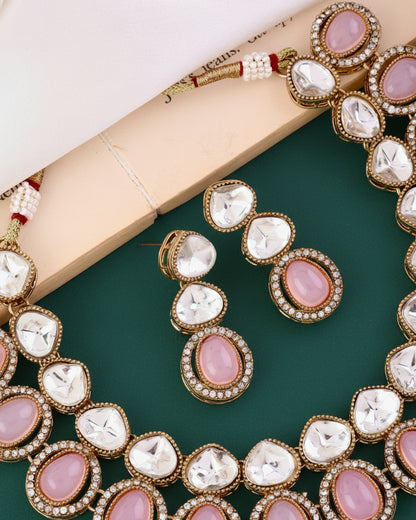 Blush Arshiya Premium Polki Dupe Necklace with Earring and Teeka