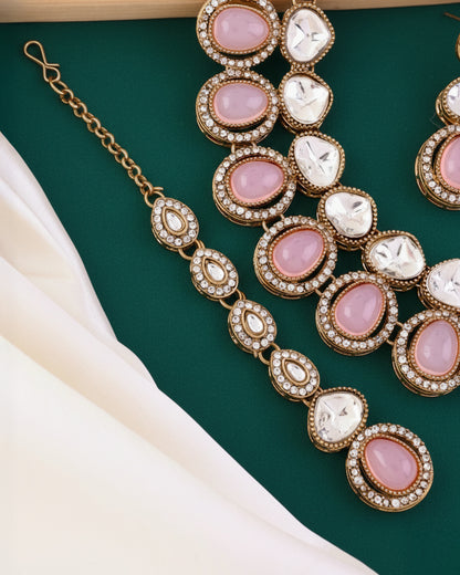 Blush Arshiya Premium Polki Dupe Necklace with Earring and Teeka