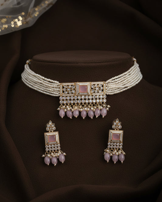 Blush Swapan Choker Necklace & Earring Set