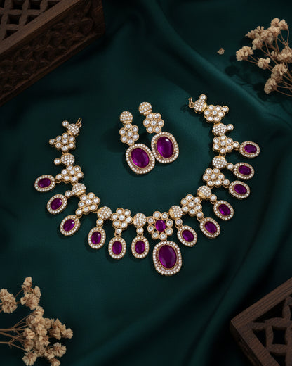 Purple Baani Indo Western Necklace With Earrings
