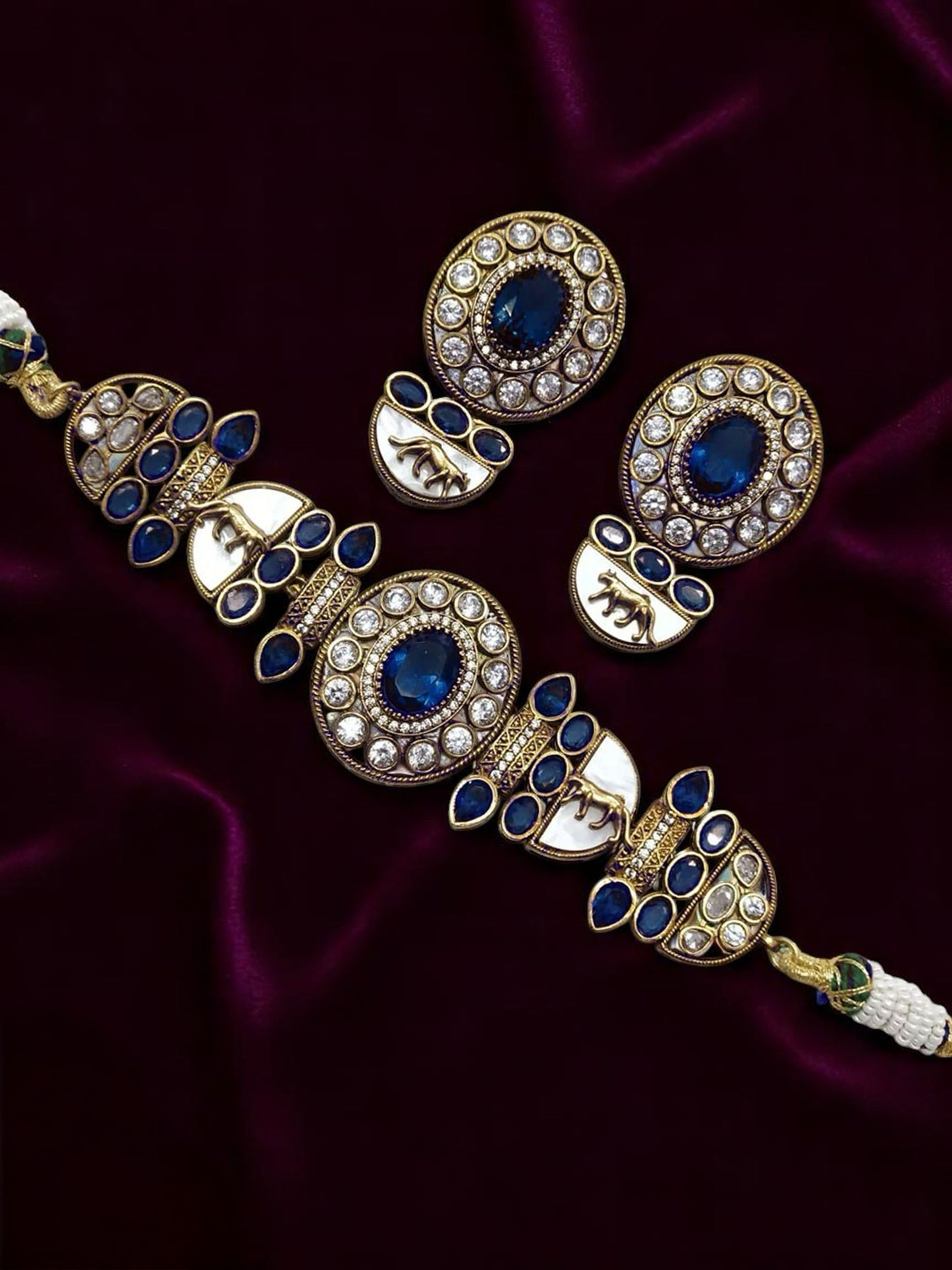 Blue Aishani Premium Sabya Inspired Necklace with Earring