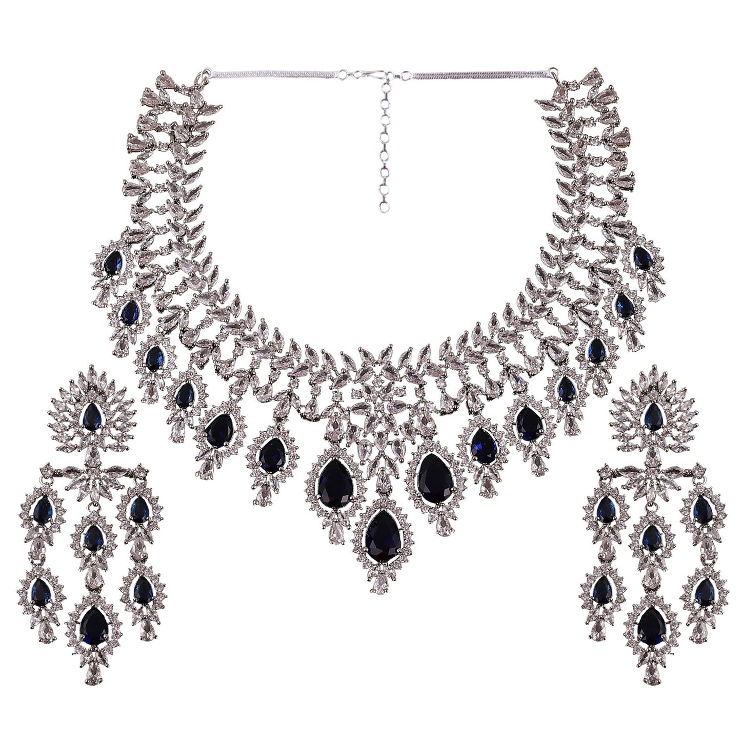 Blue Vineeta American Diamond Necklace Set