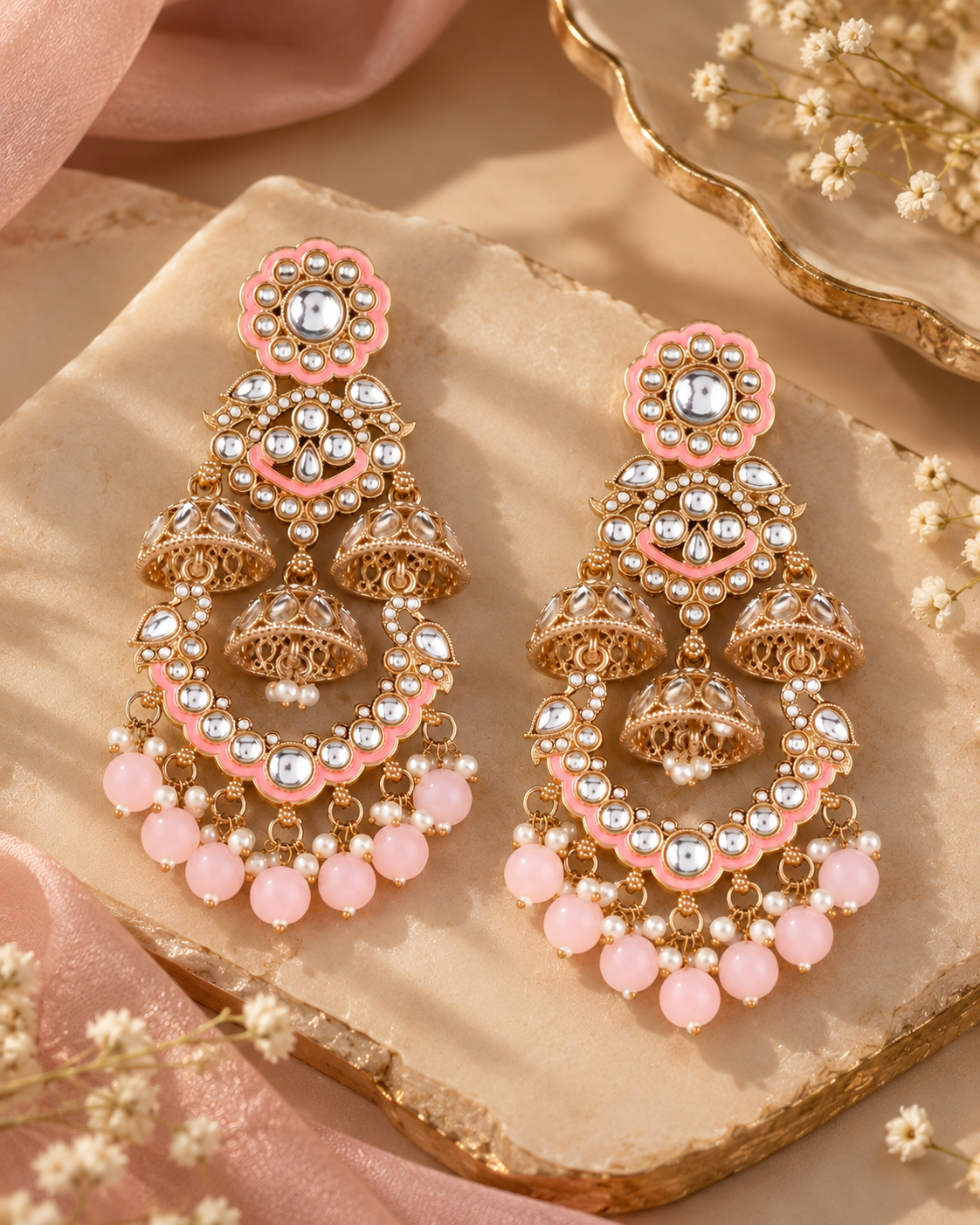 Blush Taha Meenakari Zircon Jhumki Earring
