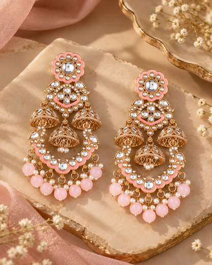 Blush Taha Meenakari Zircon Jhumki Earring