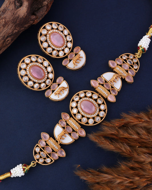 Blush Aishani Premium Sabya Inspired Necklace with Earring