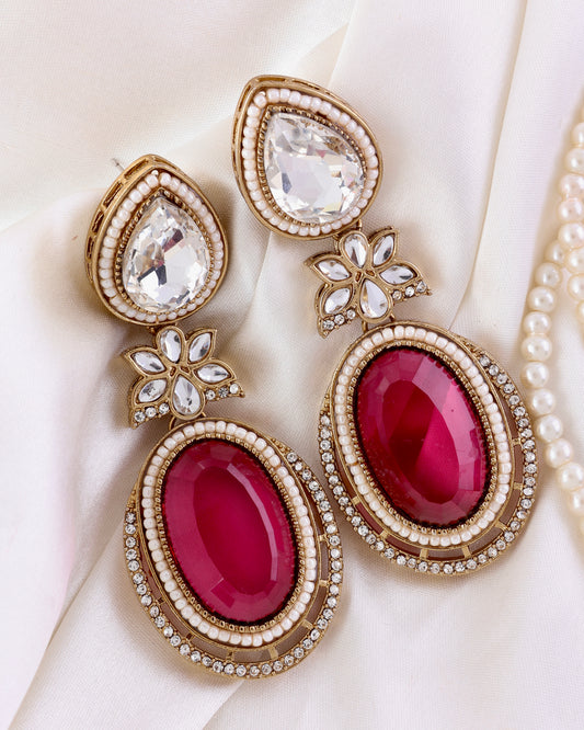 Pink Dhvit Premium Designer Zircone Polki Dupe Earring