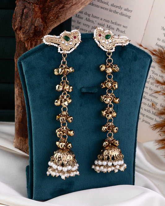 Green Sumbul Kashmiri Look Ghunghru Jhumka Earring