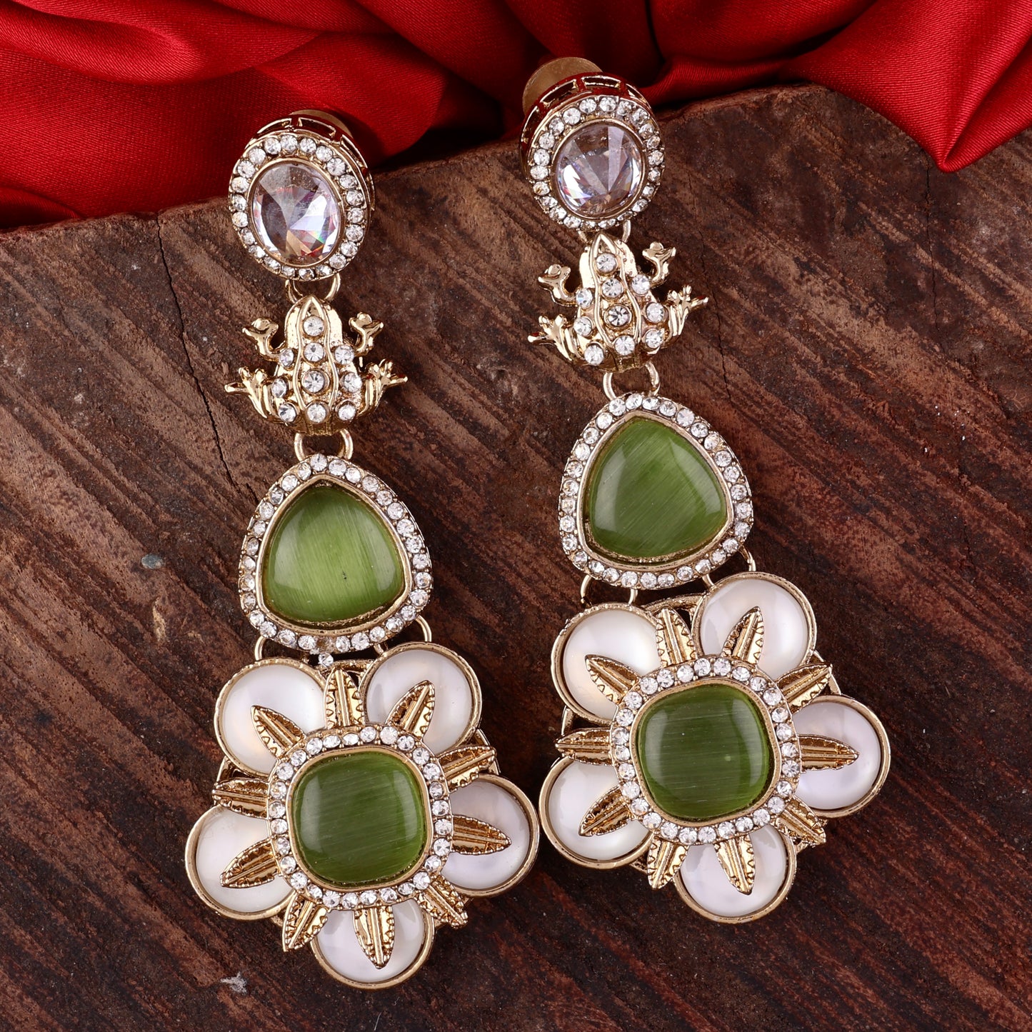 Olive Green Asher Designer Earring with Premium Monalisa and Zircone Stone Detailing