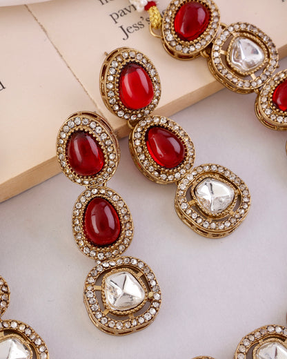 Ruby Rishita Premium Polki Dupe Necklace with Earring and Teeka