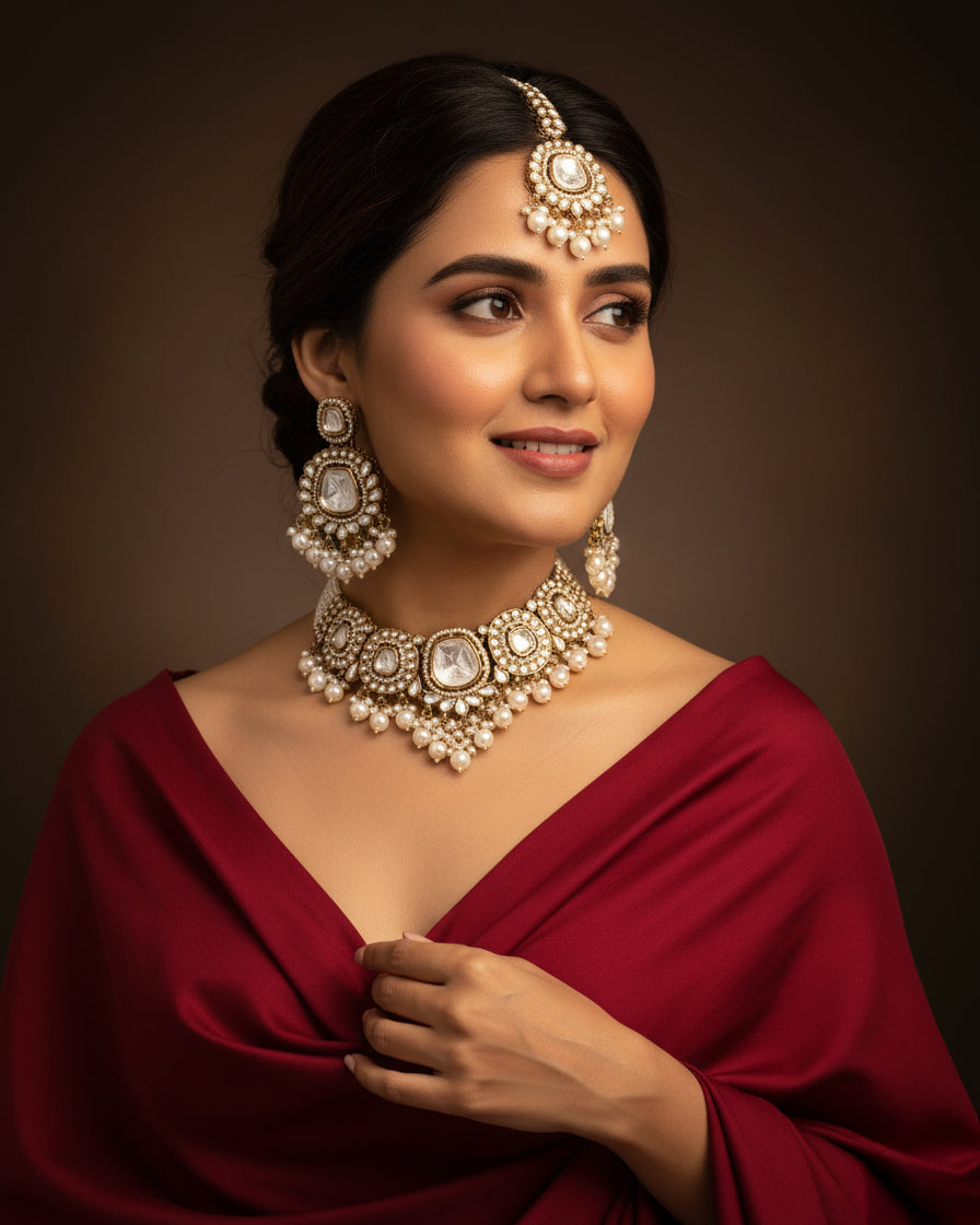 Pearl Sharvika Premium Necklace with Earring and Teeka