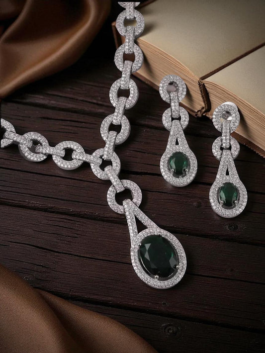 Emerald Green Isabella American Diamond Necklace Set