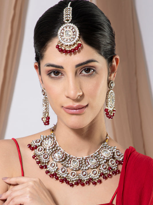 Maroon Vyanika Necklace Earring with Teeka
