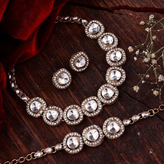 Zareena Polki Dupe Necklace with Earring and Bracelet