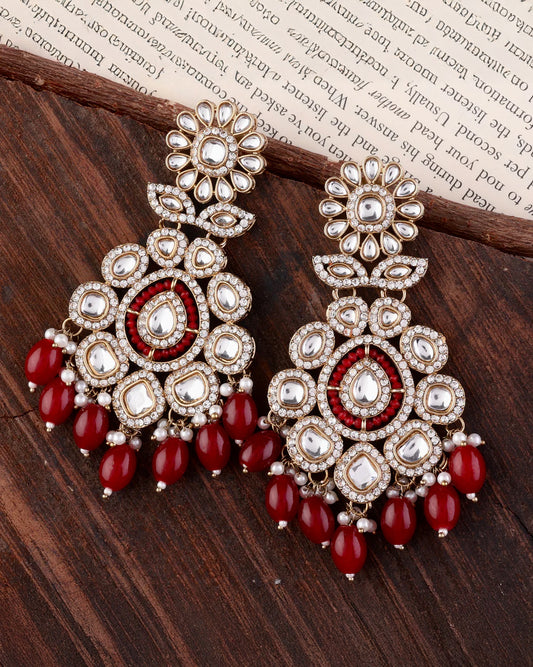 Red Ivaan Designer Earring with Zircone Stone Detailing