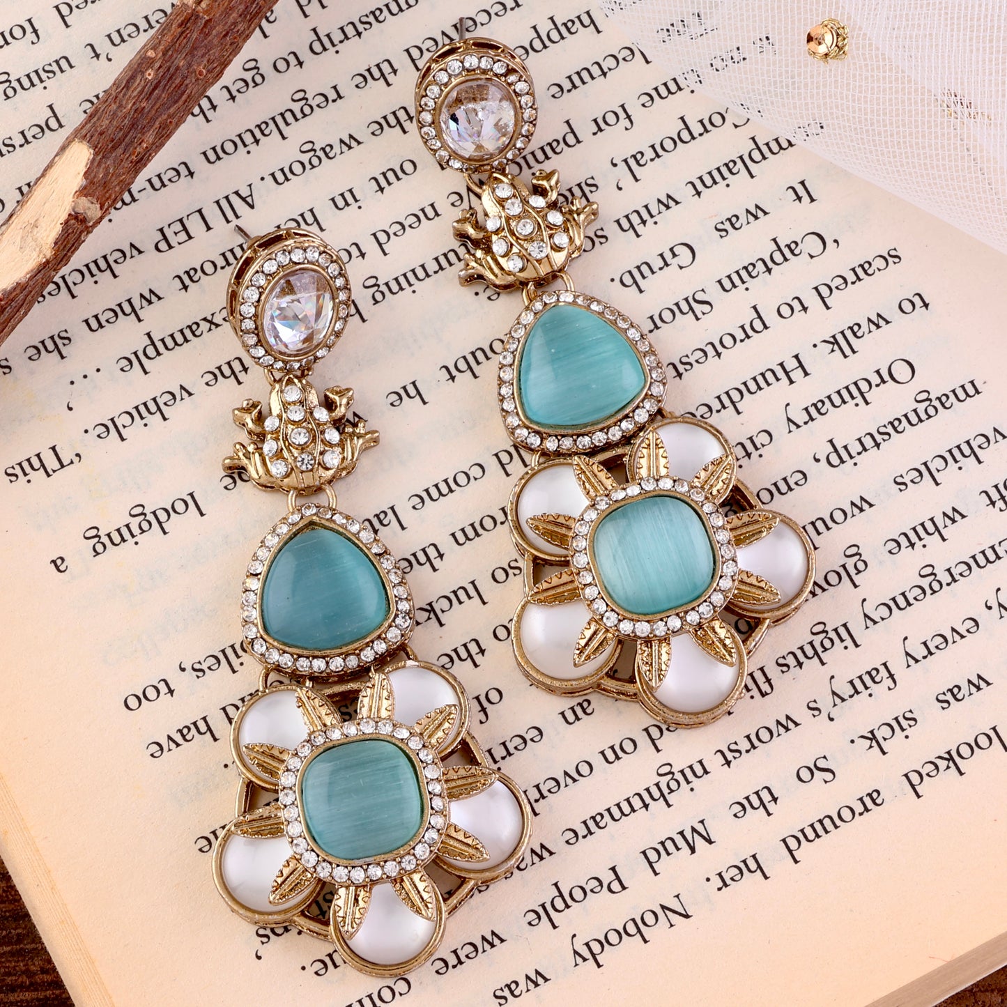 Turquoise Asher Designer Earring with Premium Monalisa and Zircone Stone Detailing