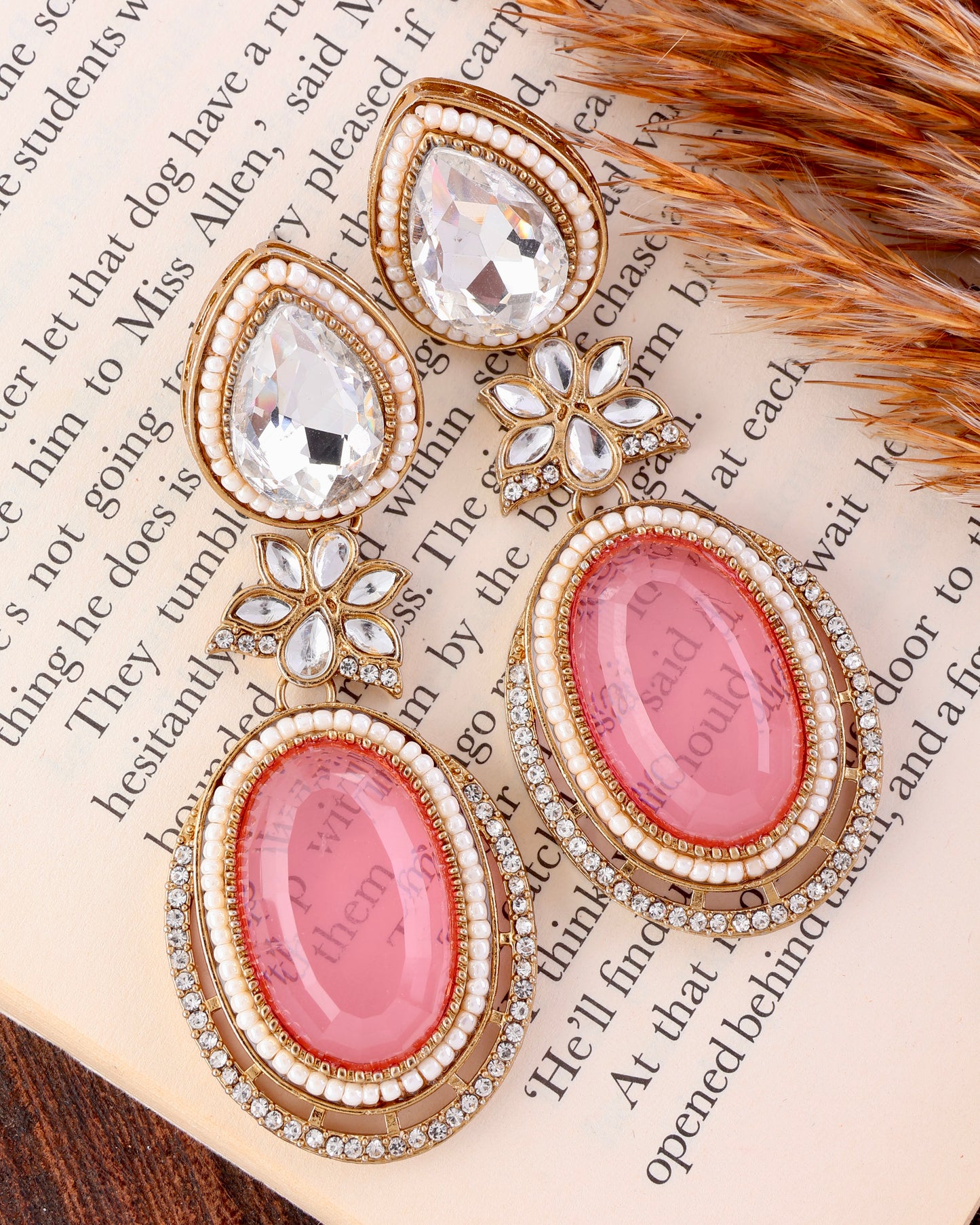 Blush Pink Dhvit Premium Designer Zircone Polki Dupe Earring