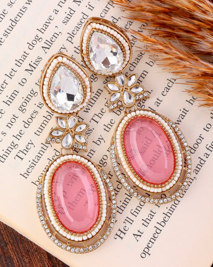 Blush Pink Dhvit Premium Designer Zircone Polki Dupe Earring