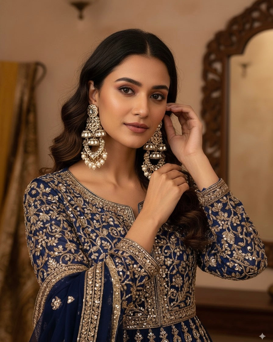 Pearl Taha Meenakari Zircon Jhumki Earring