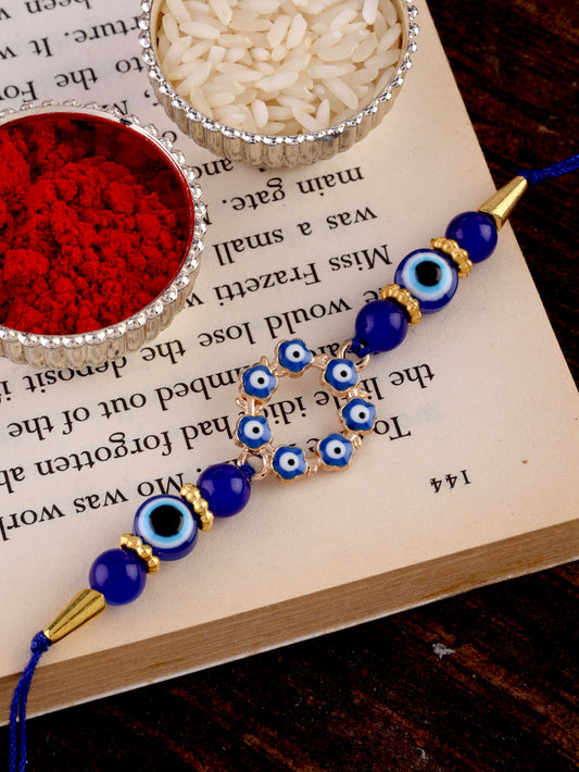 Blue Chakra Evil Eye Rakhi with Tilak Set and Card