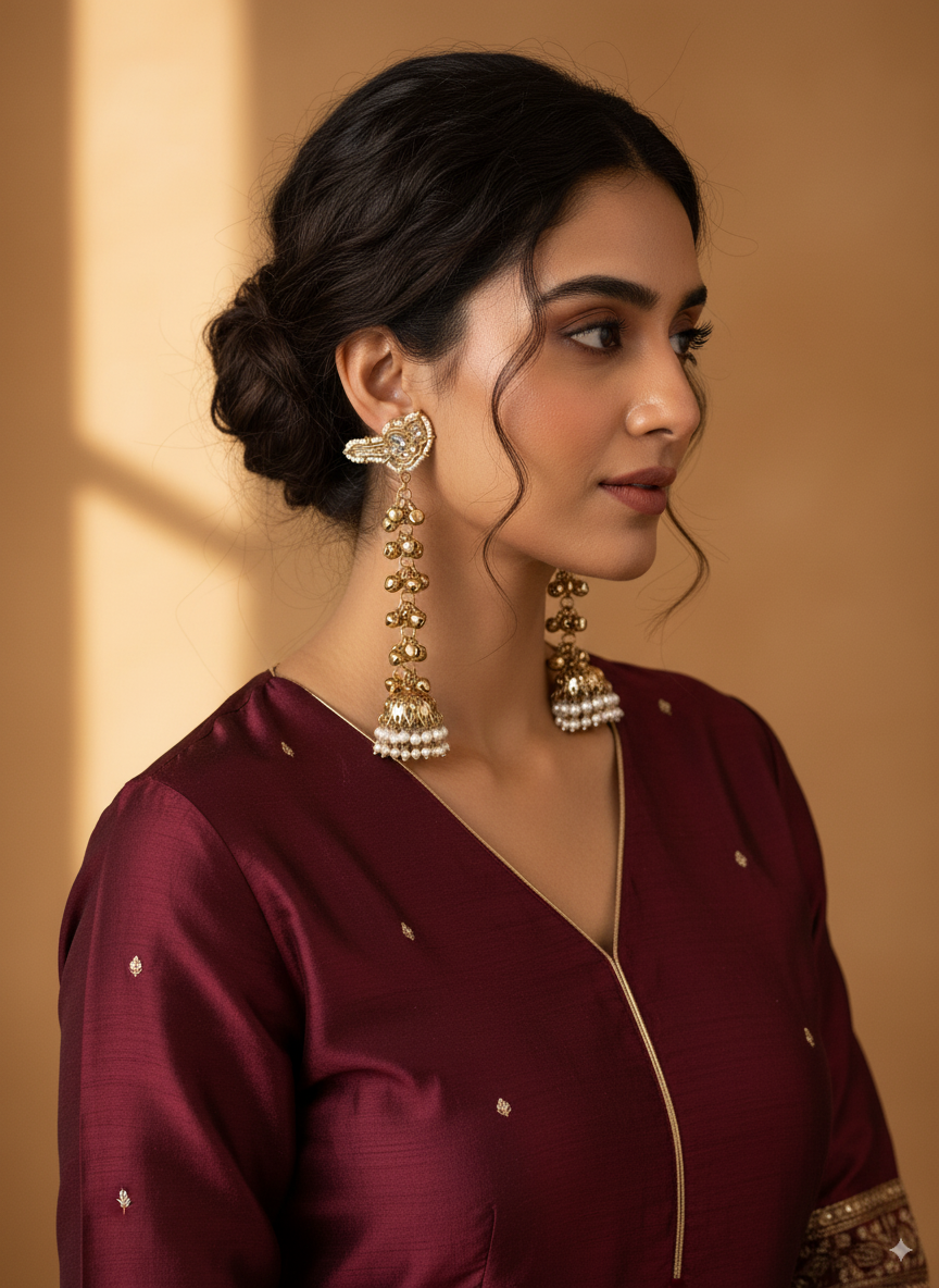 Pearl Sumbul Kashmiri Look Ghunghru Jhumka Earring