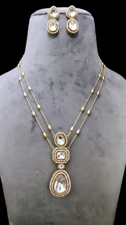 Pre Order : Kayrav Polki Dupe Pendant Style Long Necklace Set with Earring
