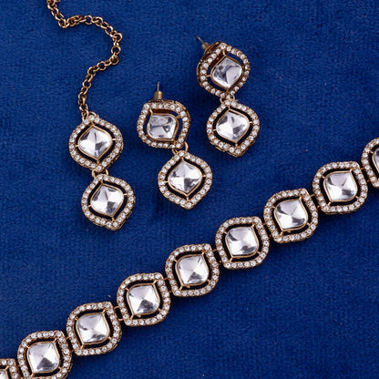 Vihana Polki Dupe Necklace with Earring and Teeka