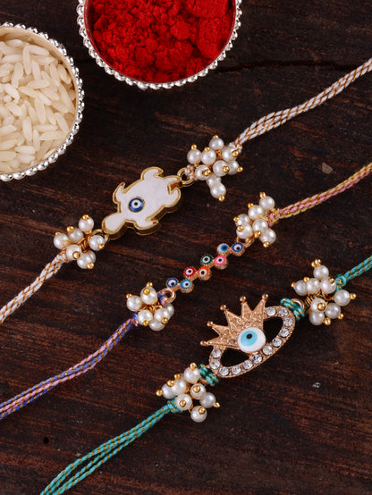 Pack of 3 Divyaan Evil Eye Rakhi with Tilak Set and Card