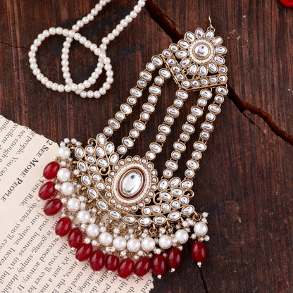 Dark Red Gurkeerat Necklace Earring with Teeka and Side Jhumar/Passa