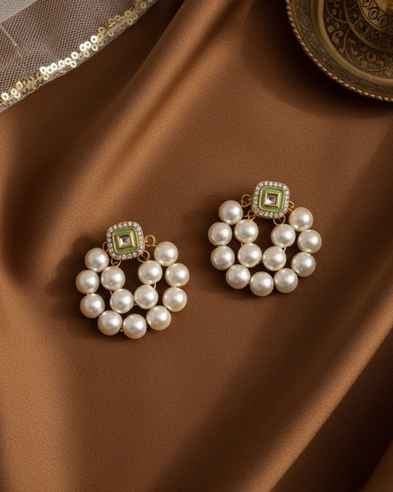 Green Meena Pearl Stud
