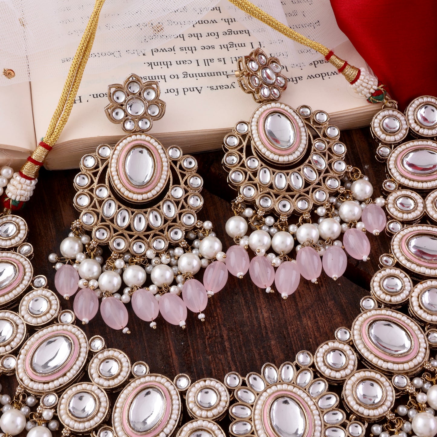 Blush Gurkeerat Necklace Earring with Teeka and Side Jhumar/Passa