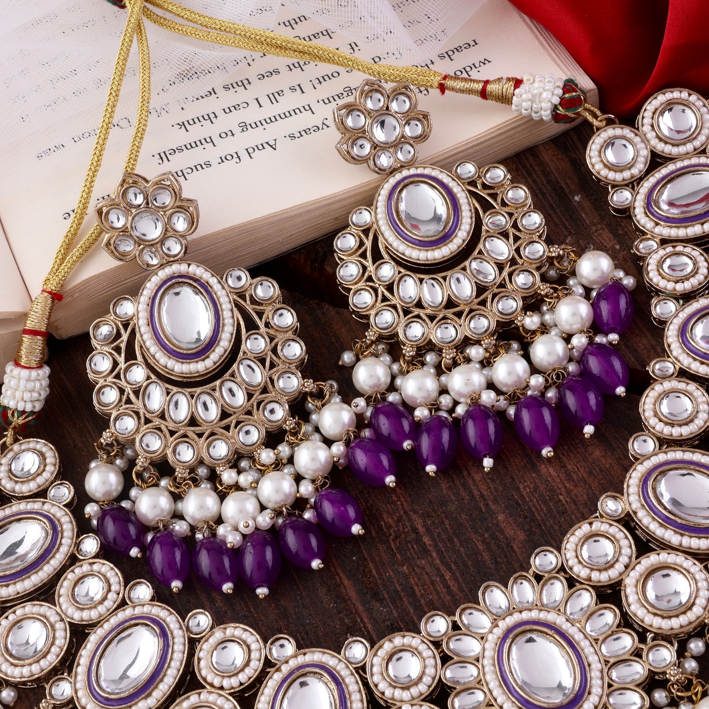 Purple Gurkeerat Necklace Earring with Teeka and Side Jhumar/Passa