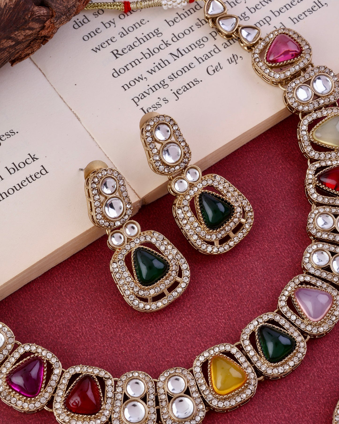 Multi Zorawar Premium Polki Dupe Necklace with Earring and Teeka