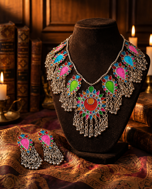 Multi Meherbaan Oxidised Necklace Set With Earring