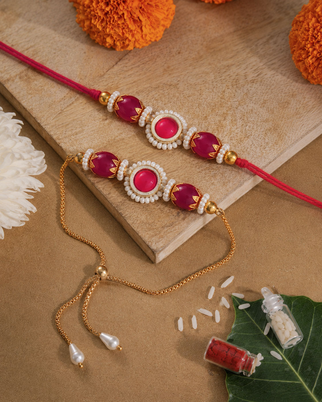 Pink Adrika Bhaiya Bhabhi Rakhi with Tilak Set and Card