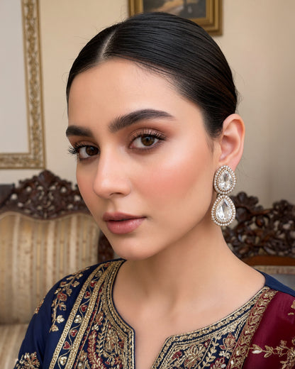 Silver Ishmrita Premium Designer Zircone Polki Dupe Earring