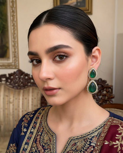Green Ishmrita Premium Designer Zircone Polki Dupe Earring