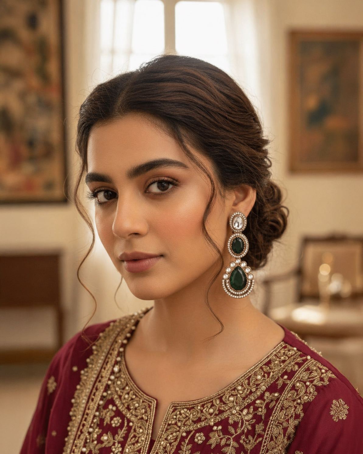 Green Amreen Premium Designer Zircone Polki Dupe Earring